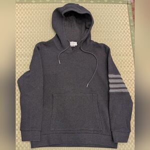 Thom Browne 4-Bar Waffle Knit Pullover Hoodie Charcoal Men's Sz 5 Made in Japan